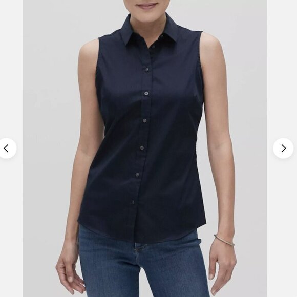 Banana Republic Tops - Banana Republic Navy Sleeveless Button Down Collared Blouse Size M NWT